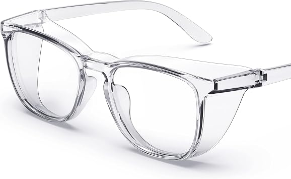 TOREGE Eye Protection Glasses,Fashionable Safety Glasses With Clear No Fog Lenses,Great Safety Goggles For Men&WomenTransparent White&Clear Lens
