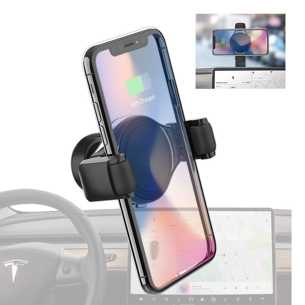 PLAFNIO Tesla Model 3 Car Charger Phone Holder/Mount for iPhone, Samsung and All, Dashboard/Console 360 Rotation Phone Stand, for Model Y T-Mount