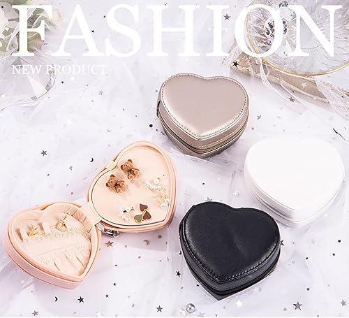 Vista 4 de RT&BS Joyero de viaje en forma de corazón, pequeño estuche de joyería de viaje, mini estuche de viaje para joyería, regalo del día de San Valentín