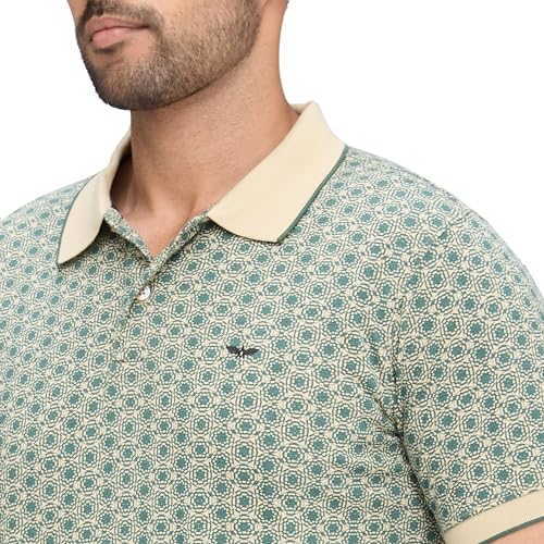 Image of Park Avenue Men's Slim Fit Print Pattern Cotton Polyester Blend Polo Neck Half Sleeve Casual T-Shirt