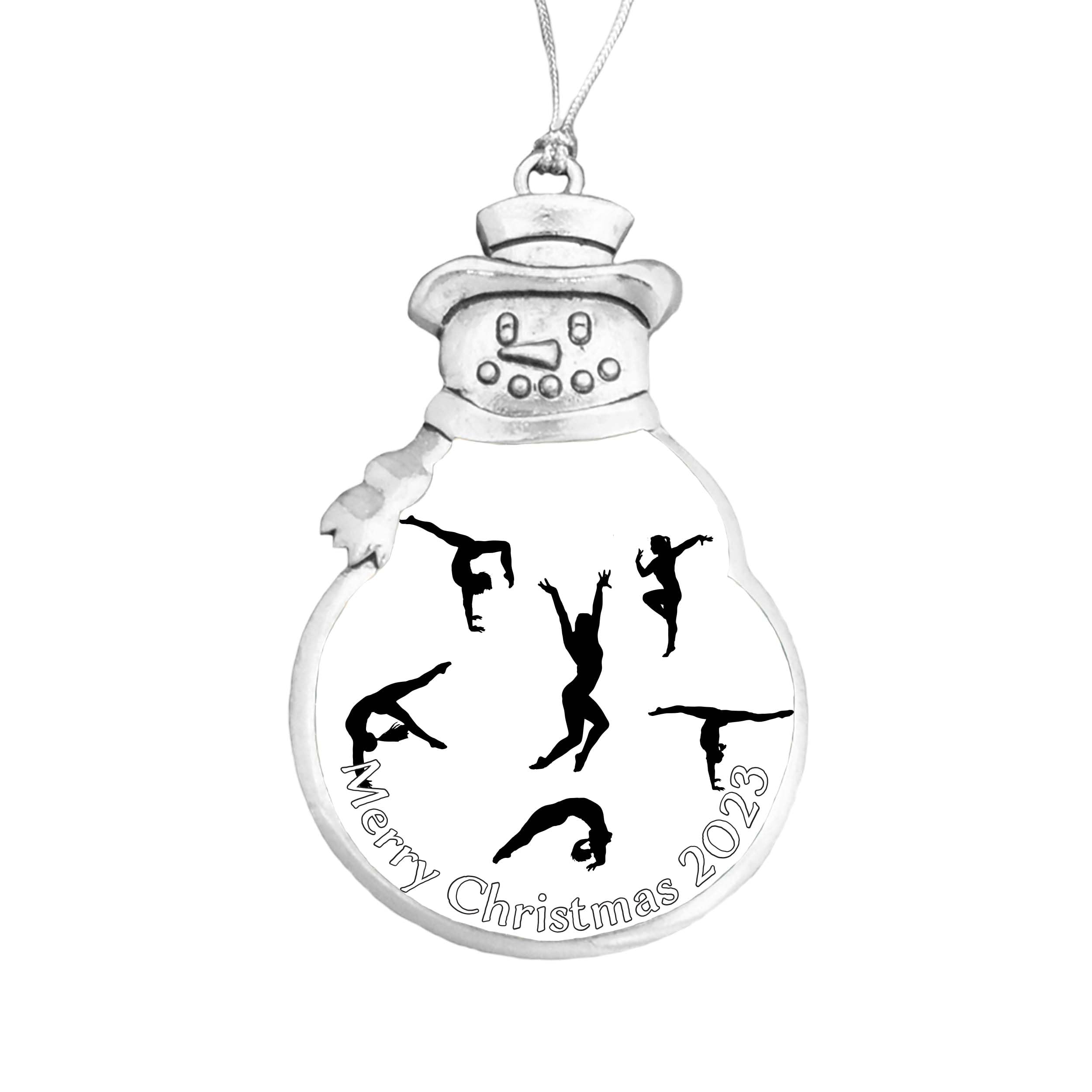 Female Gymnastics Gymnast Christmas Silver Ornament Choose Snowman Snowflake or Bulb (Snowman)