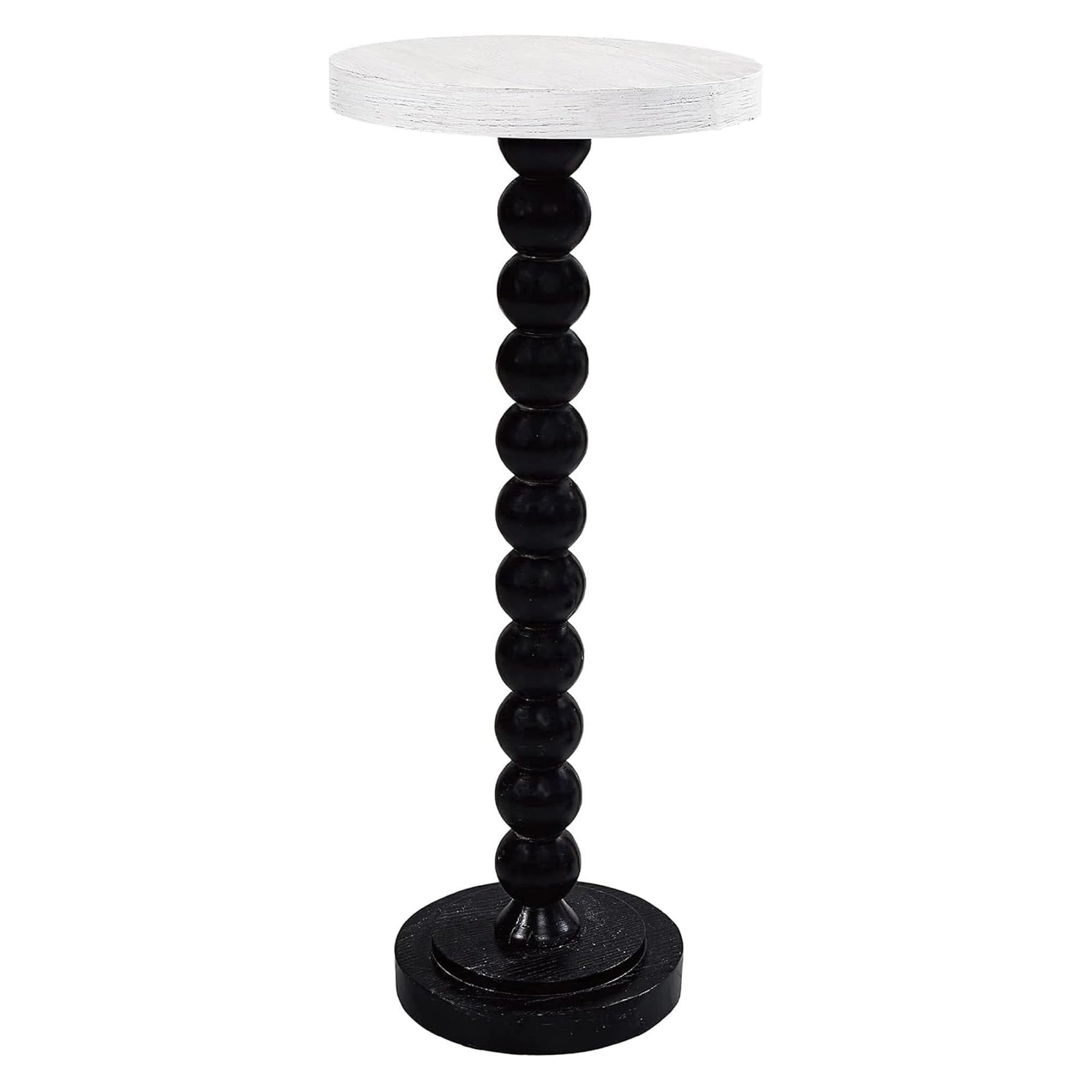 Pedestal Small End Table, Contemporary Side Table with Black Base and White Top