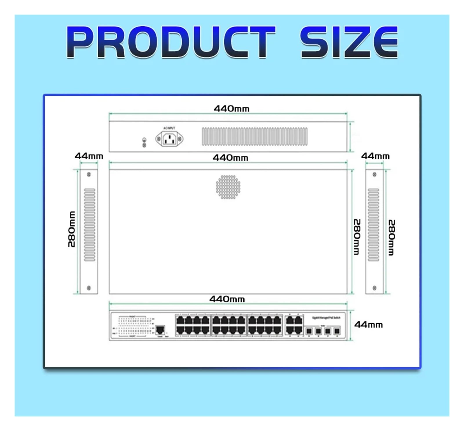 L2 Managed Gigabit POE Switch Hub 24 porty 4 łącza Uplinks 4 SFP 10/100/1000Mbps 52V 400W AP 802.3AT AF