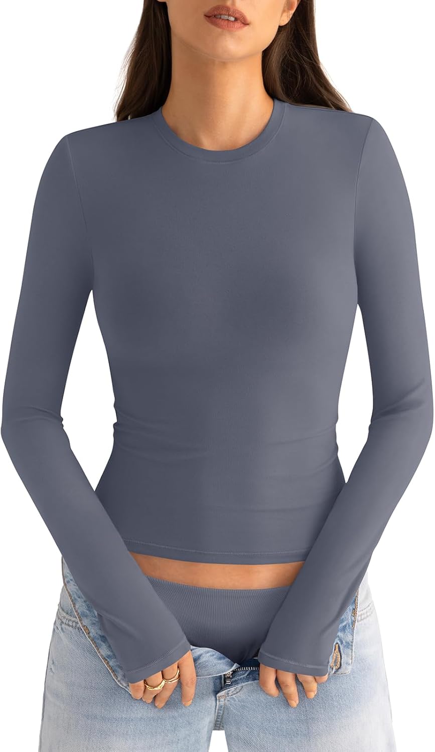 Womens Cotton Long Sleeve Shirts Crew Neck Fitted Basic Going Out Outfits Undershirt Spring Fall Clothes 2025 - Image 2