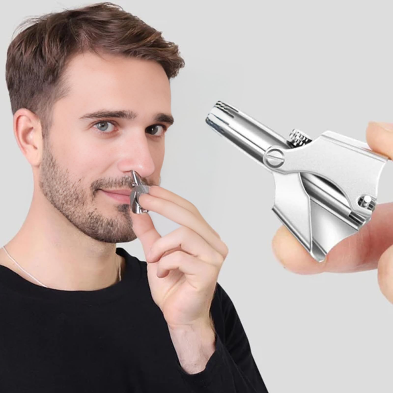 Manual Nose Hair Trimmer Stainless Steel Portable Precision Nose Hair Grooming Tool for Men and Women Washable Easy