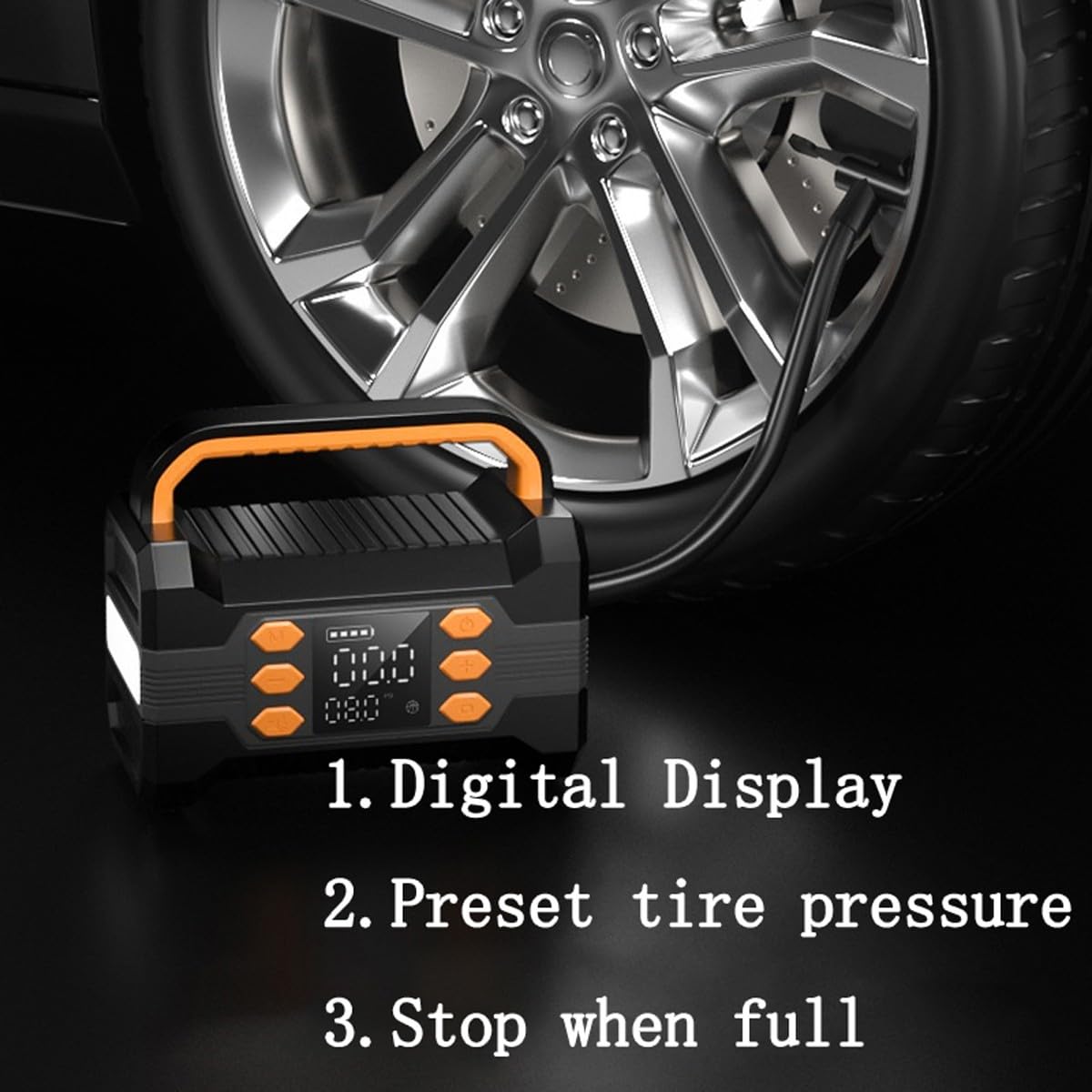 Paquete EnergíA Arranque con Compresor Aire, 150 PSI 10000 mAh 5 en 1 Banco EnergíA Arranque Emergencia AutomóVil (para AutomóVil 12 V 8,0 L Gasolina/7,0 L DiéSel) con Linterna LED(Black)