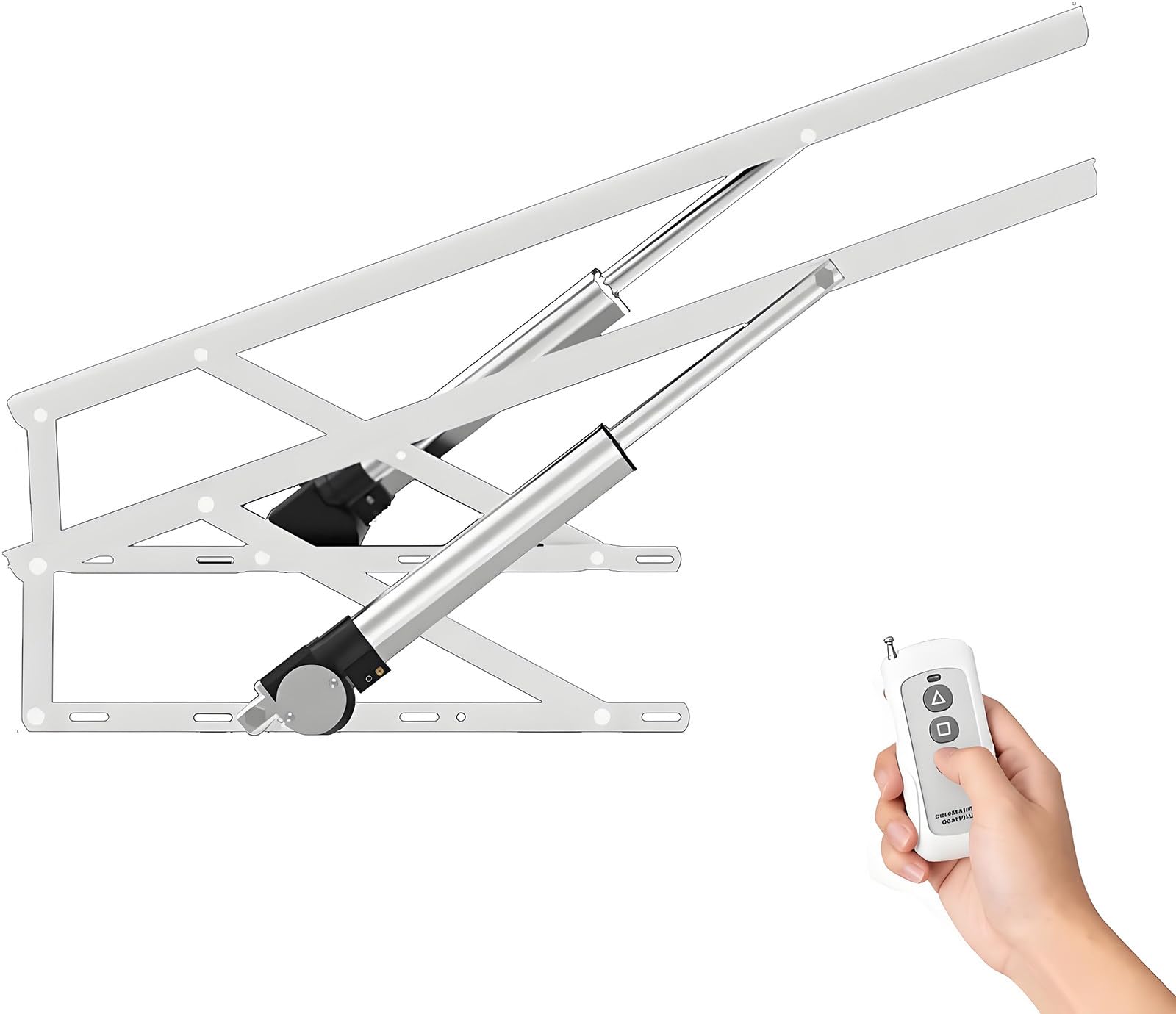 DFGHNBVC Electric Bed Lift Mechanism, Heavy Duty Bed Risers With Remote Control, 600Kg Load Capacity, Folding Bed Lifting Rod For Storage And Space Saving Diy Projects,White-1.5M