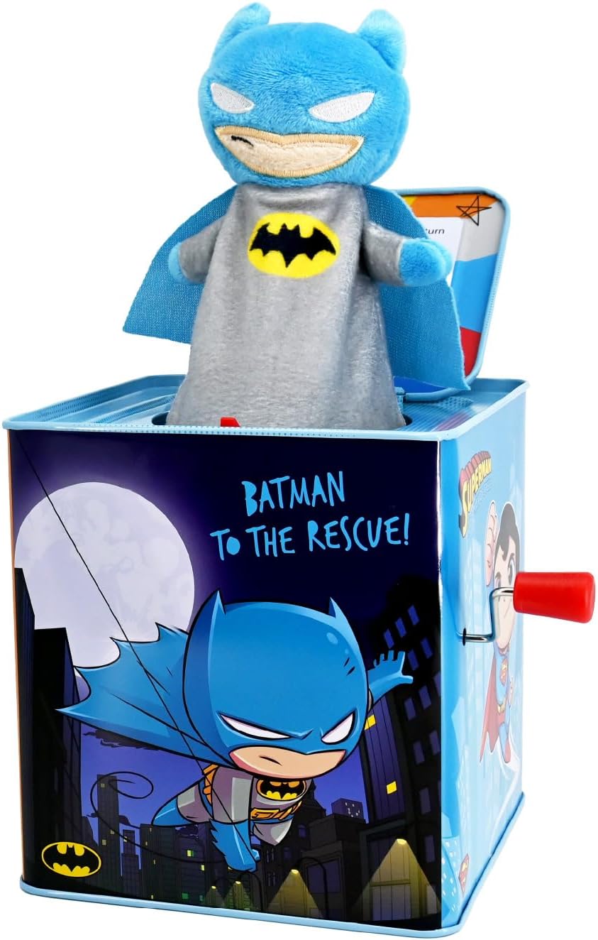 DC Comics The Batman Jack in The Box Musical Toys for Babies and Toddlers, Plays “Pop Goes The Weasel” The Dark Knight Springs Out from A Colorful Box