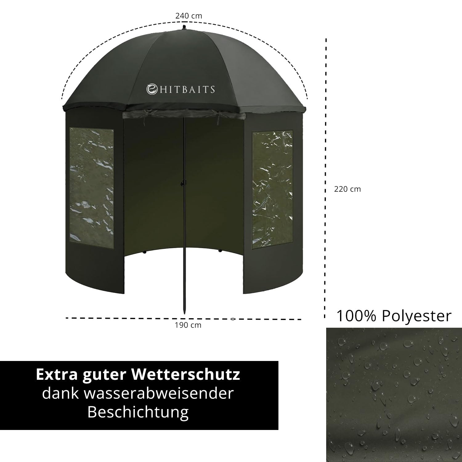 Angelschirm Wasserdichtes, Regenschirm Groß, Regenschirm Sturmfest, Angel Zubehör, Leicht Aufzubauen, Abnehmbar, Schnell Aufspannbar, Langlebig, mit Fenstern und Kappe Brechfähigkeit