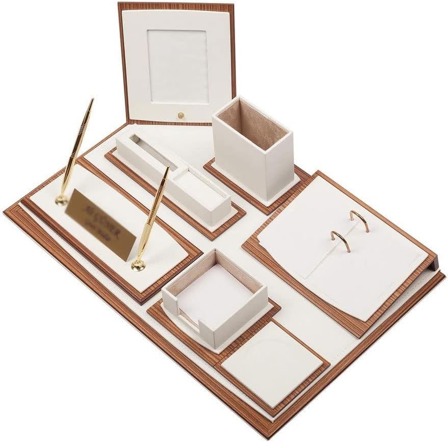 Leather Wooden with Double Document Tray Desk Organizer Office Accessories Desk Accessories