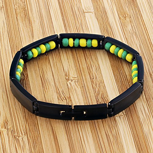 Black Stainless Steel Babalawo Green and Yellow Beads Ilde de Orula Bracelet 8" - Green & Yellow Protection Beaded Bracelet for Adult Men and Women4