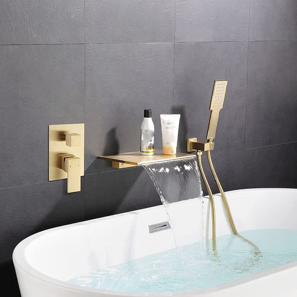Robinet de baignoire cascade doré brossé de luxe en laiton massif