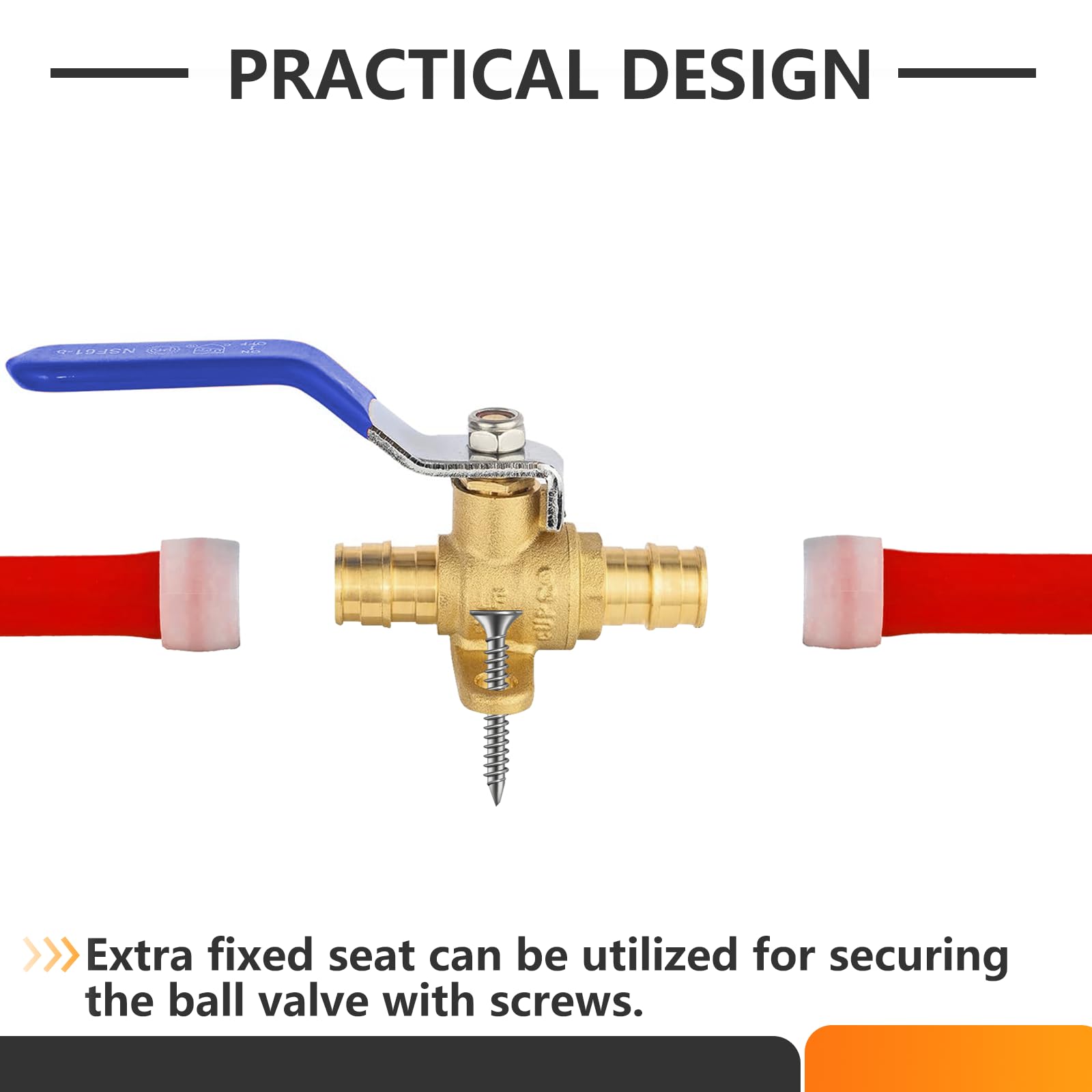 HeSun 10 válvulas de bola de expansión PEX A de 1/2 pulgada con oreja de caída, válvula de cierre de latón para tubo de expansión PEX A, ASTM F1960, rojo y azul