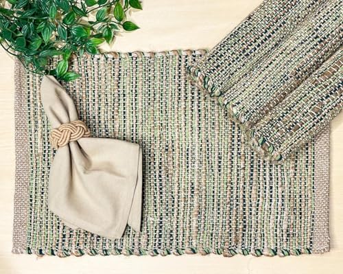 Chardin Home Natural Jute & Green Placemats, Set of 4 – Rustic Ha...