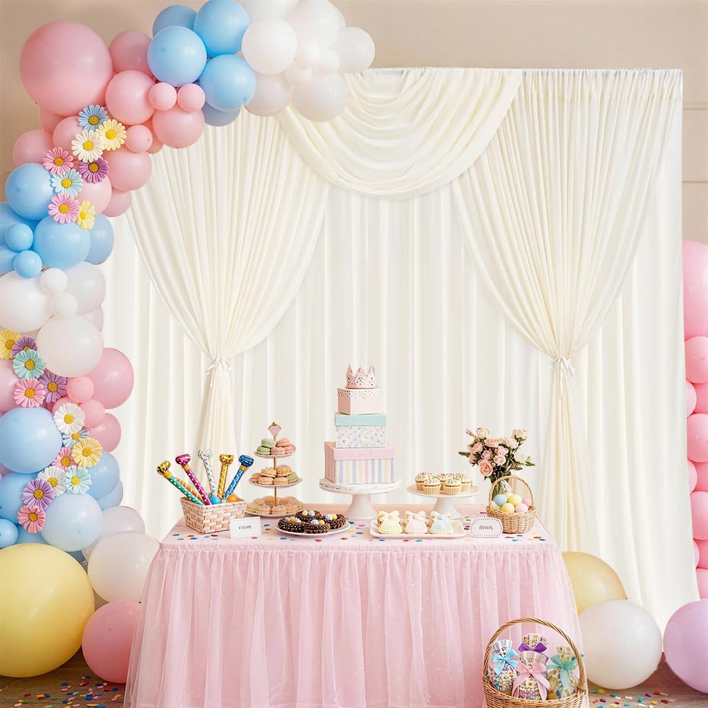 4 Stücke 150x 300 cm Elfenbein Hintergrund Vorhang für Hochzeit Party Faltenfreie Fotowand Hintergrund Vorhänge Taufe Baby Dusche Braut Dusche Party Deko