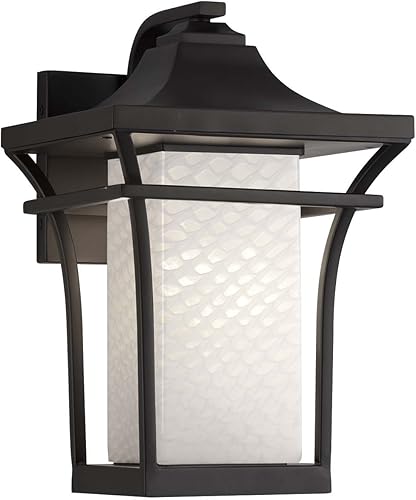 Justice Design Group Lighting FSN-7524W-WEVE-MBLK Fusion Summit - Aplique de pared para exteriores (16.5 x 11 x 12.5 pulgadas), color negro mate