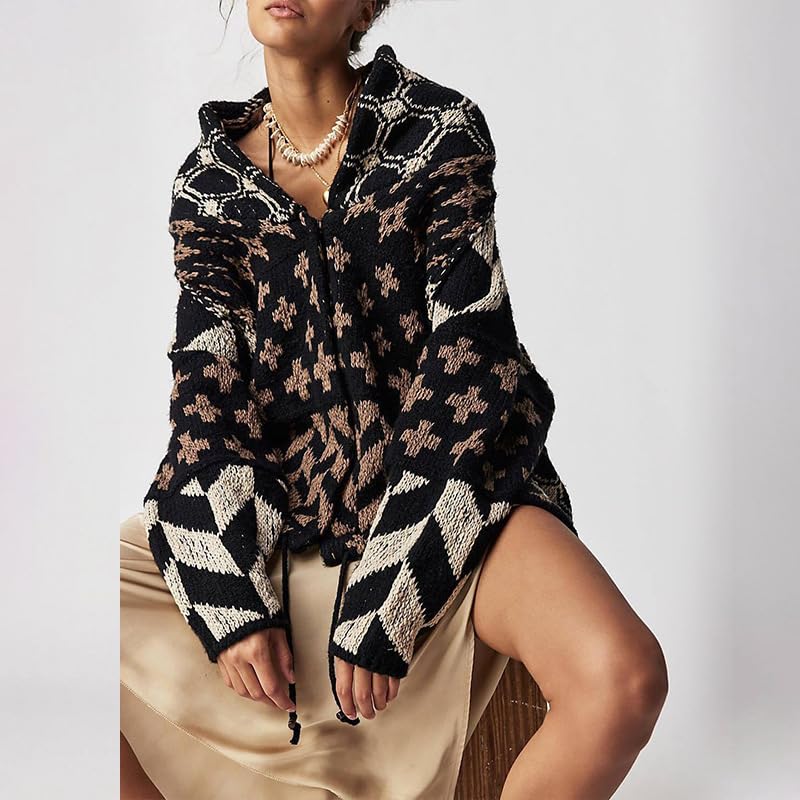 Cardigan Sweaters for Women Shawl Collar Long Sleeve Button Down Chunky Sweater Fall Fashion Y2k Print Knit Coats2