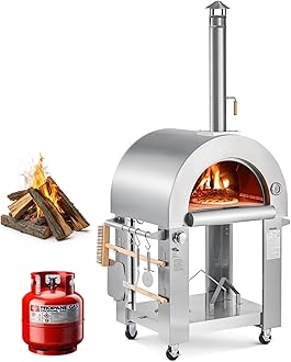 - VEVOR Dual Fuel Giant Pizza Oven Outdoor, 26" Artisan Large Pizza Ovens, Pellet & Propane Gas Kiln Pizza Maker with Wheels, Pizza Stone, Multi Fuel Cooker for Camping & Backyard