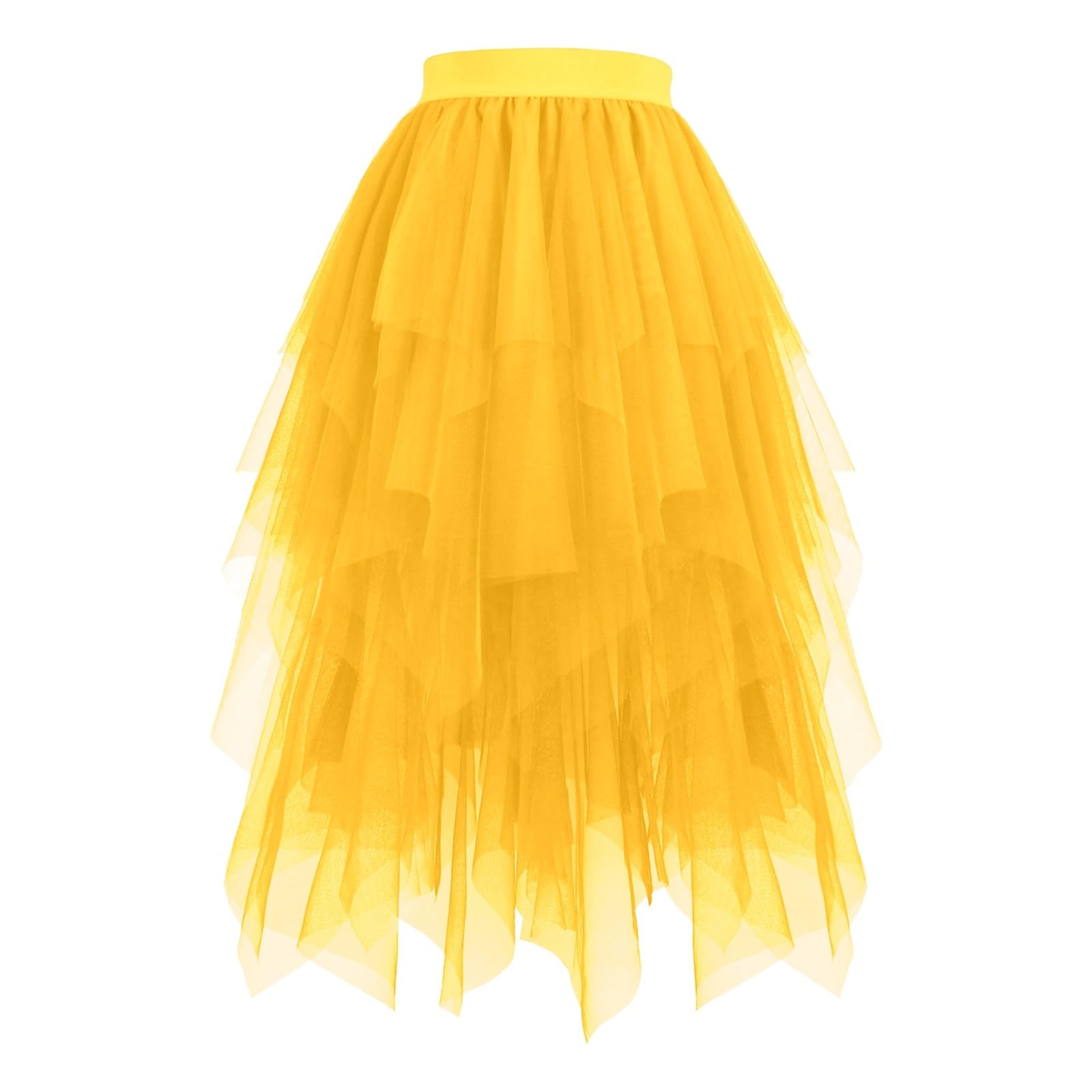 Tulle Skirt Women's Tulle Skirts High Low Layered Puffy Fairy Skirt Tulle Skirts A-line Irregular Midi Long Tutu Skirt with Glitter Sequins Ballet Tutu Prom Party Carnival Costume, #204-Yellow, S