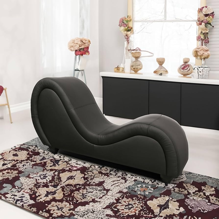 Image of SOUL CRAFT Sheesham Wood Leatherate Tantric Chaise Loung Chair, Yoga Chaise Lounge,Chaise Sofa Modern Lounge,Relaxing Chaise Lounge Chair, loveseats and chaises with Cushion (Black)