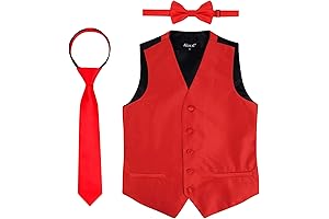 Alizeal Boys Classic Solid Bow Tie, Necktie and Suit Vest Set