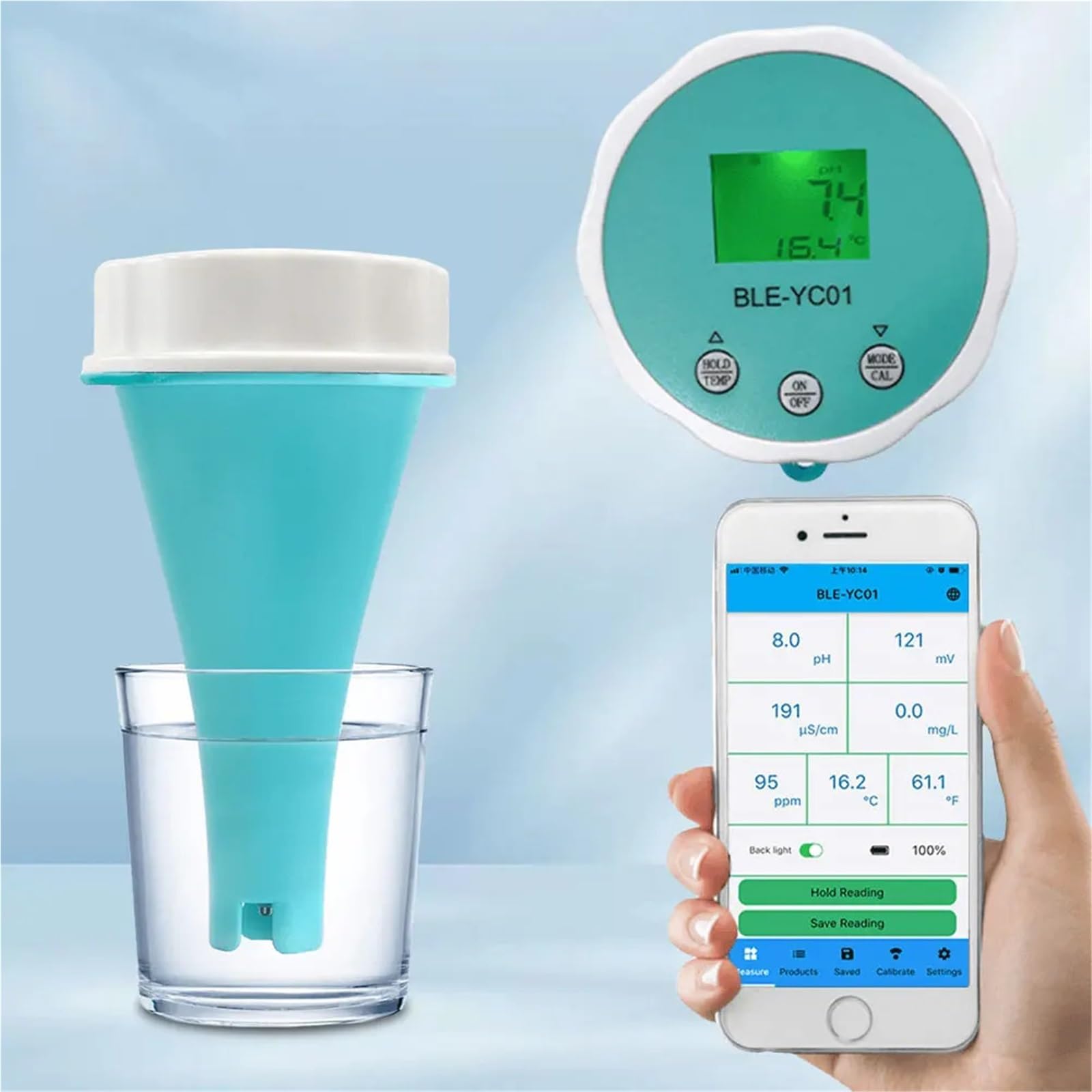 Analizador de agua piscina flotante inteligente 6 en 1, Monitor línea aplicación, medidor prueba calidad del BT PH CL TDS EC ORP TEMP Tester Laboratorio de investigación