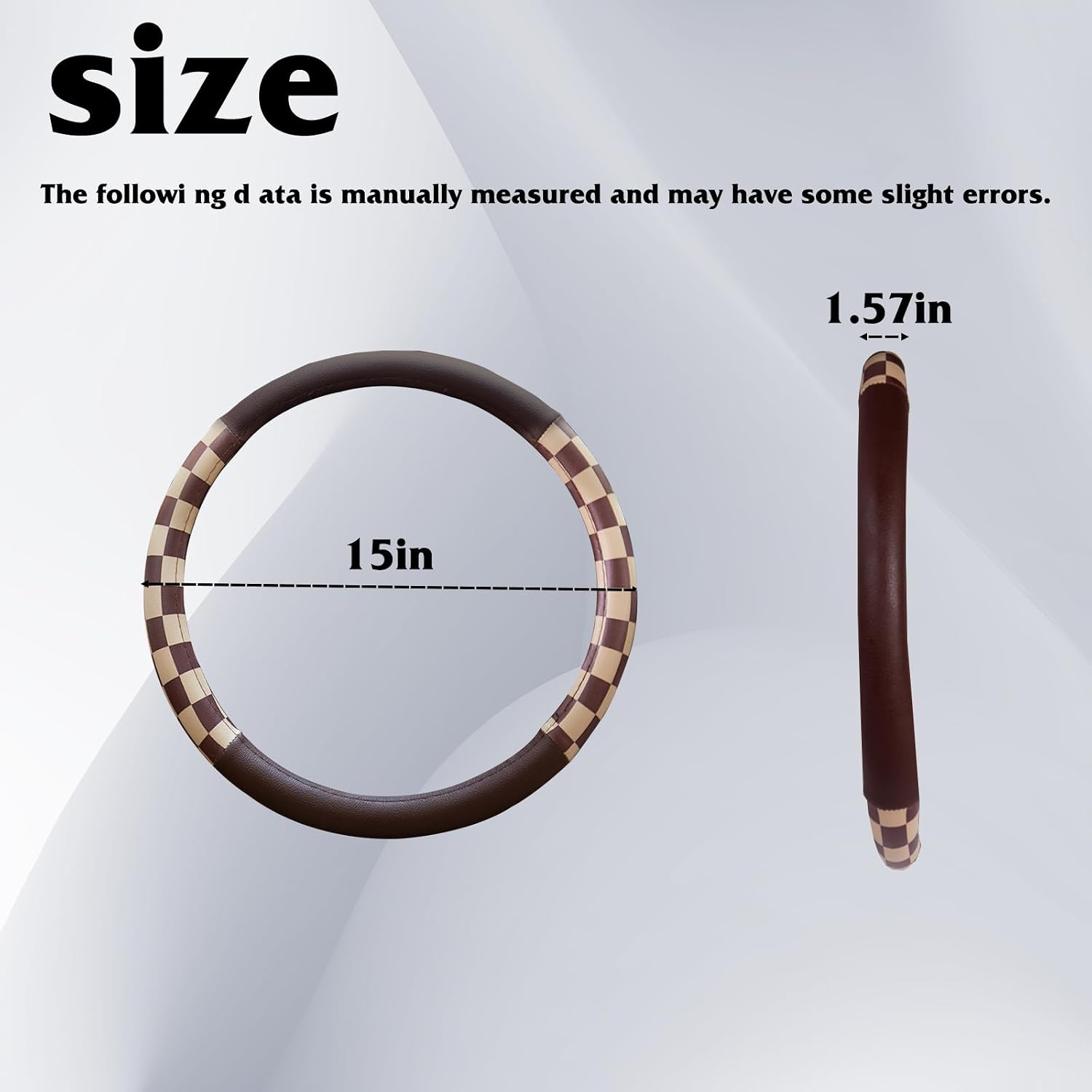 Evankin Microfiber Leather Checkered Flag Brown & Beige Car Steering Wheel Cover Non-Slip and Comfortable Universal 15"(Begie) image 5