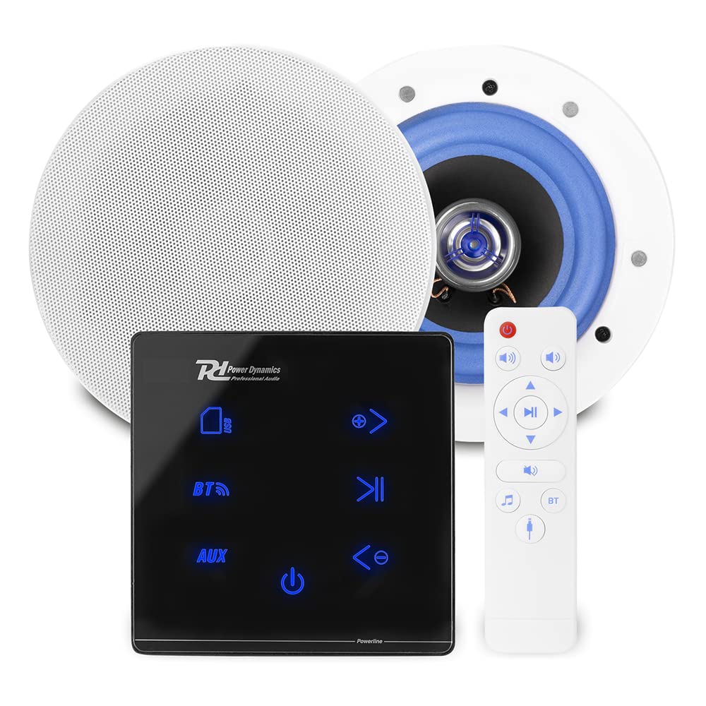 Plafond speaker - Set van 2 plafond inbouw speakers versterker en luidsprekerkabel - Complete set voor kantoor, hal, wachtkamer, etc. - Online Radio