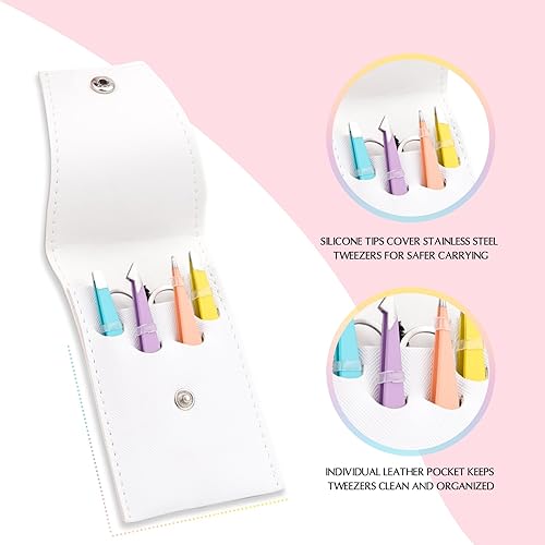 Miniatura 6 de LANKIZ Pinzas para el vello facial de las mujeres  Pinzas de cejas de acero inoxidable de precisión para hombres y mujeres, puntas inclinadas y