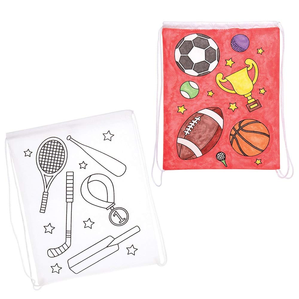Baker Ross AX118 Sports Colour in Fabric Drawstring Bags, for Kids Arts and Crafts Projects (Pack of 2), Assorted
