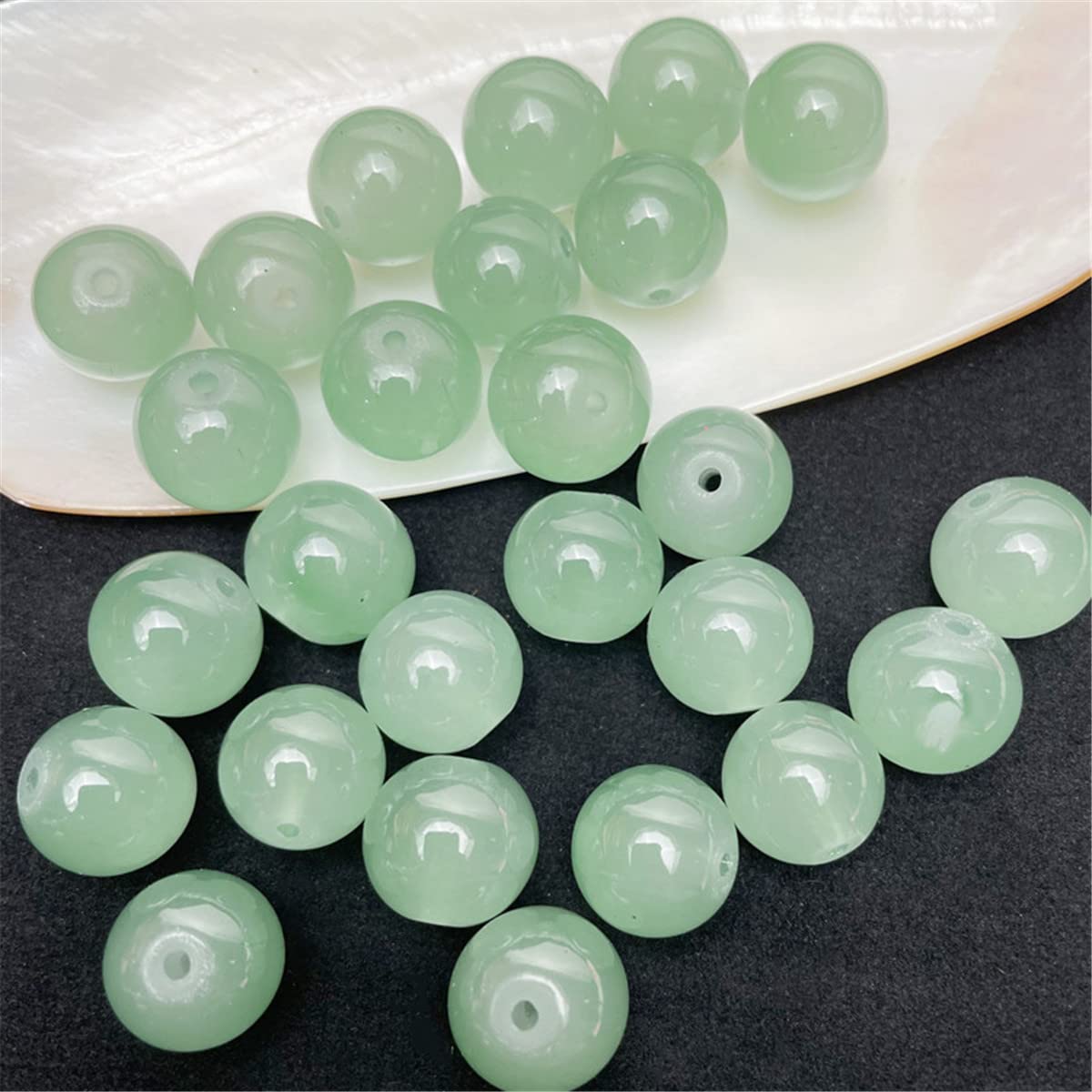 Czsycdsf 100 Pcs 12mm Round Glass Loose Beads for Jewelry Making, Imitation Jade Glass Beads Crystal Beads Smooth Round Spacer Beads for DIY Bracelets