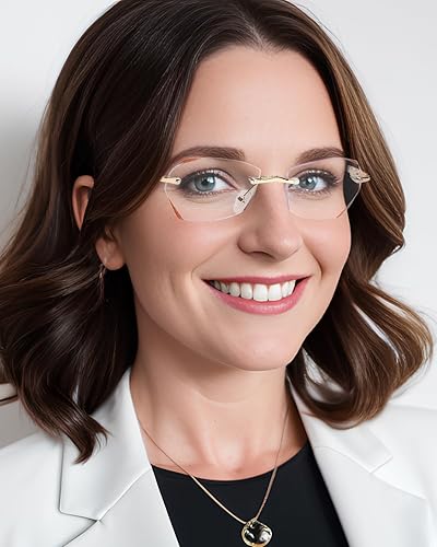 Miniatura 6 de LUFF Gafas de lectura sin montura para mujer ligeras antiluz azul clásicas de metal con marco cómodo