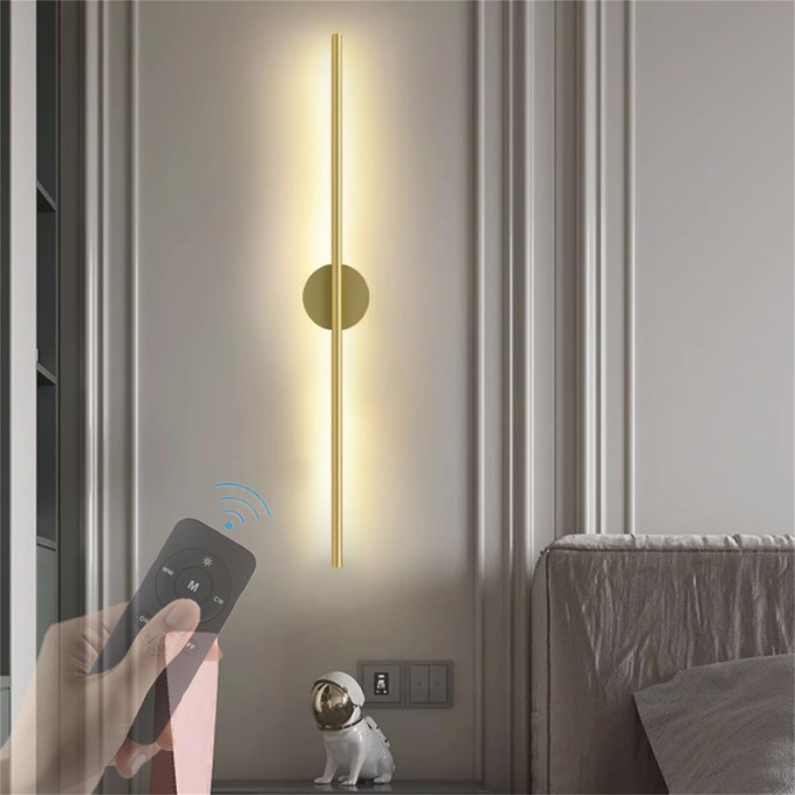GZZBMYLED Battery Operated Wall Sconces 360° Rotation USB Rechargeable Wall Light with Remote Control Dimmable Wireless Motion Sensor Wall Lamp Suit for Living Room Bedroom Stairs (Black,wired 60cm)