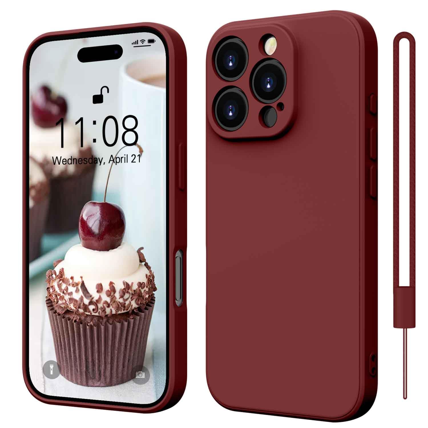 ORDAfor iPhone 16 Pro Max Case Silicone Camera Protection Ultra Slim Case Soft Gel 16 Pro Max Cover Rubber Lightweight Anti-Scratch Phone Case Compatible for 6.9 Inch Wine Red
