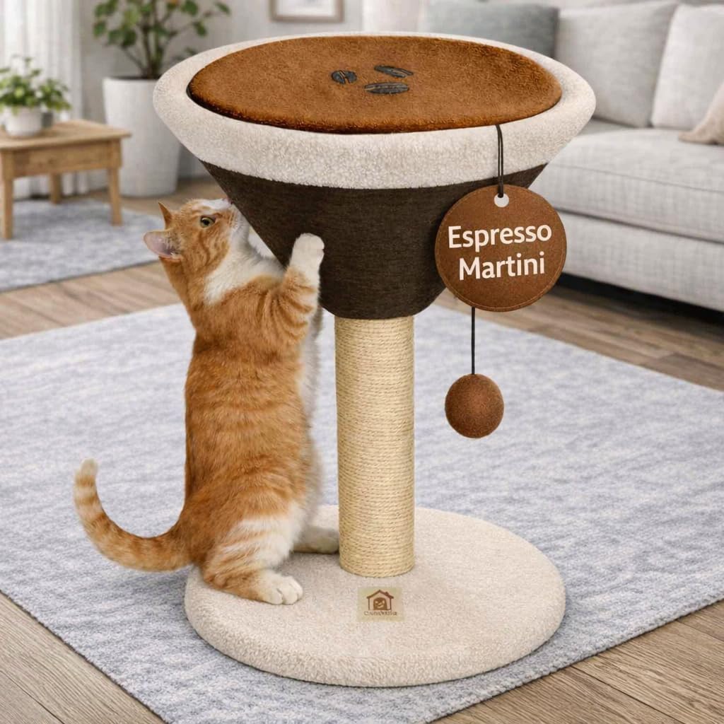 CasaMila Espresso Martini Cat Scratcher 20", Cat Scratching Post, Cat Tower, Cat Tree Tower, Scratching Post for Indoor Cats, Cat Scratcher, Small Cat Tree, Cute Cat Tree, Cat Post, Martini Cat Tree