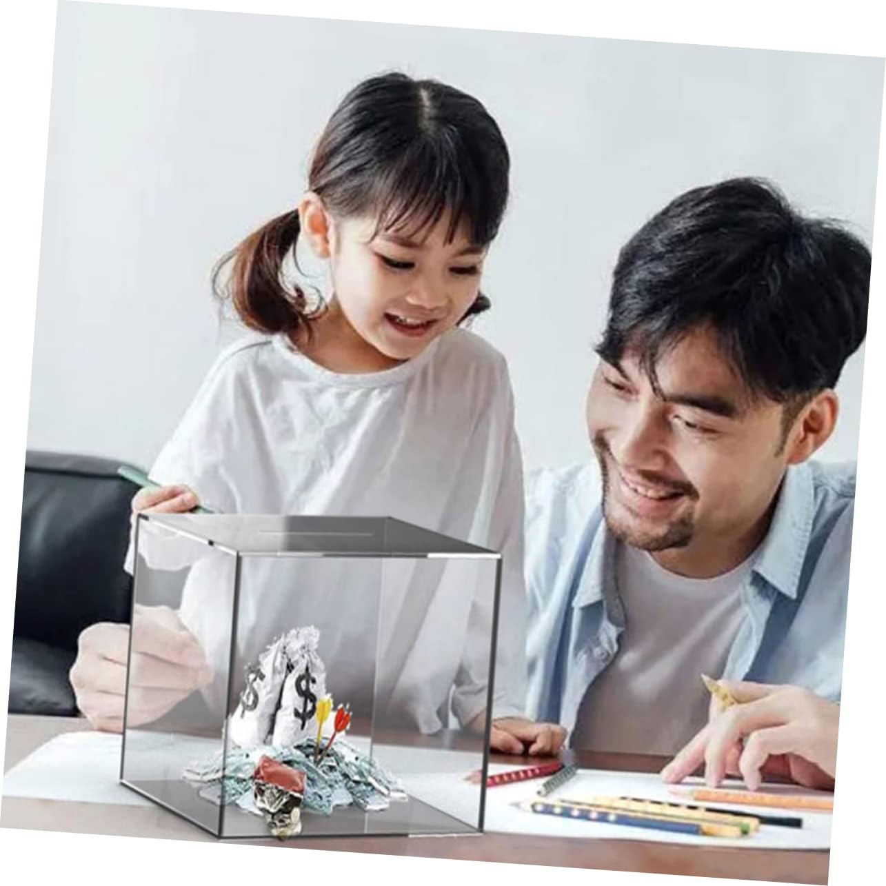 2pcs Acrylic Holder Saving Pot for Boys and Girls Creative Money Safe for Home Cube-Shaped Design for Educational Savings and Stylish Storage for