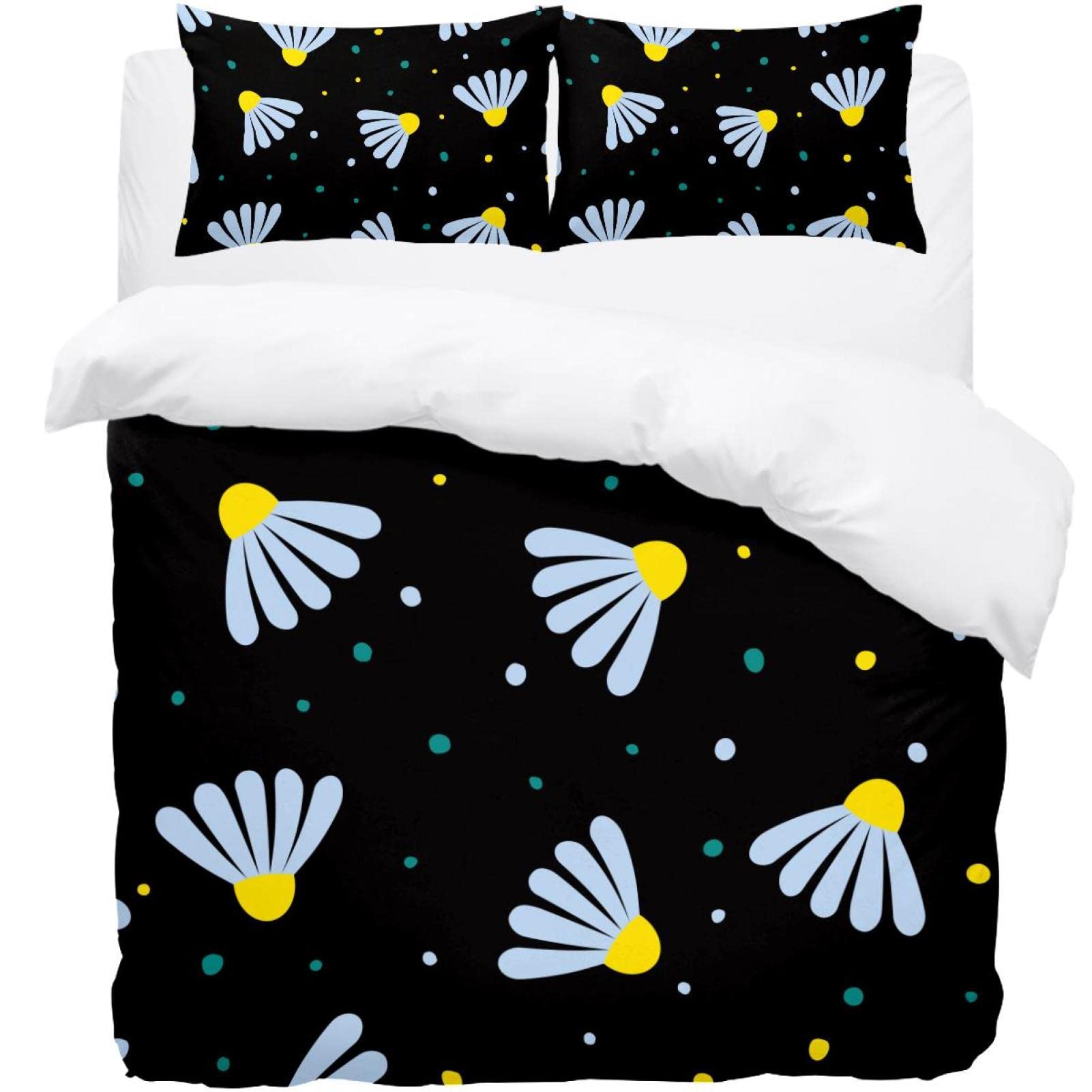 Parure de lit motif camomille floral noir housse de couette