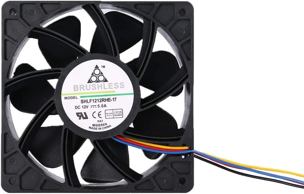 Cooling Fan for Antminer Bitmain 7500RPM Dual Ball Bearing 4-pin Connector, 120x120x3.8mm / 280CFM T15, S11, S15,DR5 S9i, S9j, S9, S7 V9, T9, A3, D3, L3+, L3++, E3, Z9, Z9 mini. Also for GPU Miners