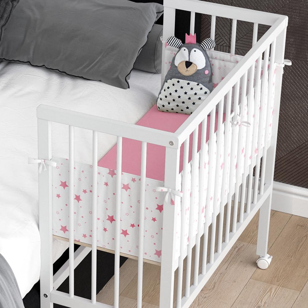 VitaliSpa Lettino da attaccare al letto Sophie, Bianco, 94 x 42.5 cm 2 guide laterali, regolabile in altezza con ruote e fissaggio al letto dei genitori