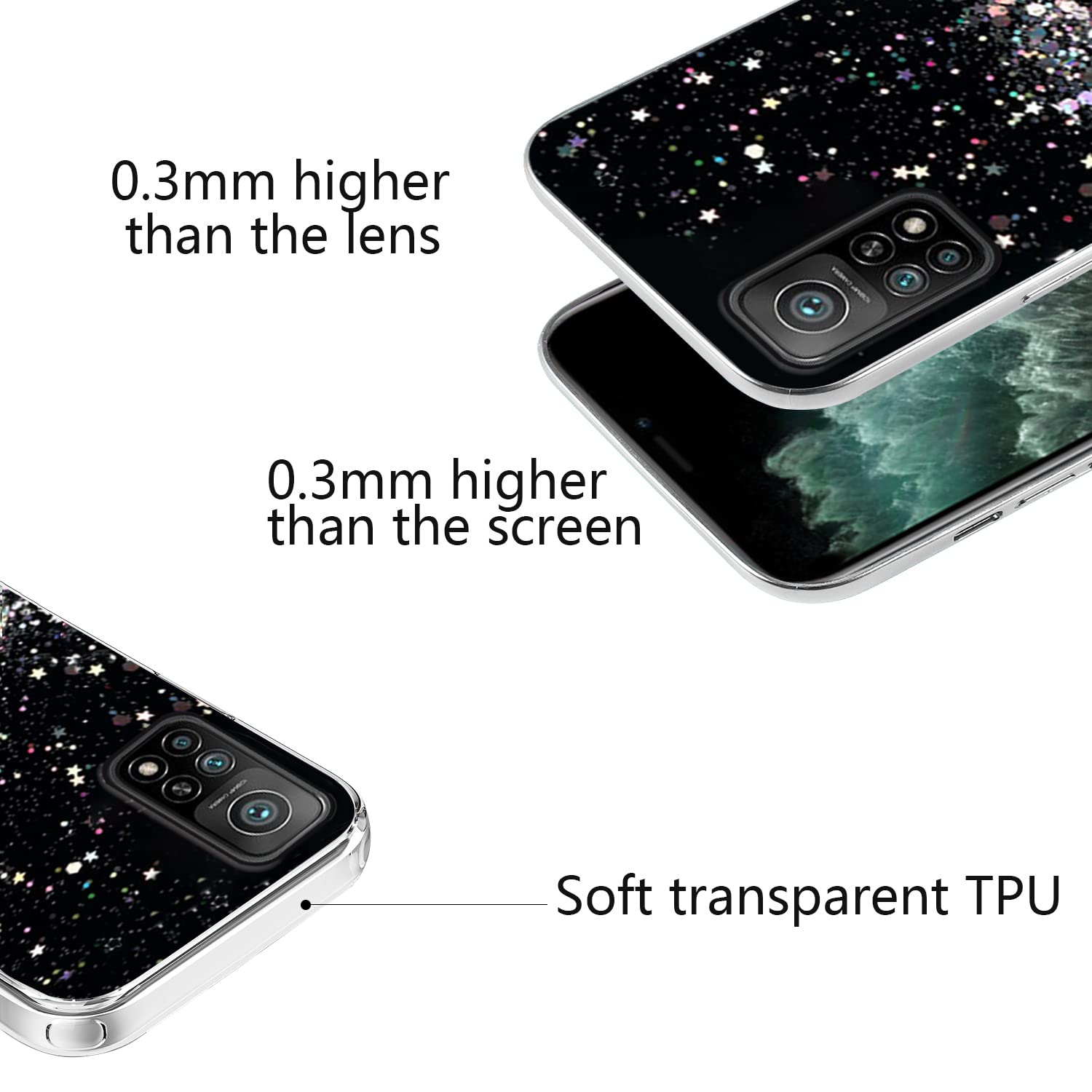 YBL Custodia Glitter Liquido Per Xiaomi Mi 10T / 10T Pro: Cover TPU Trasparente Con Brillantini, Protettiva E Fashion - 5