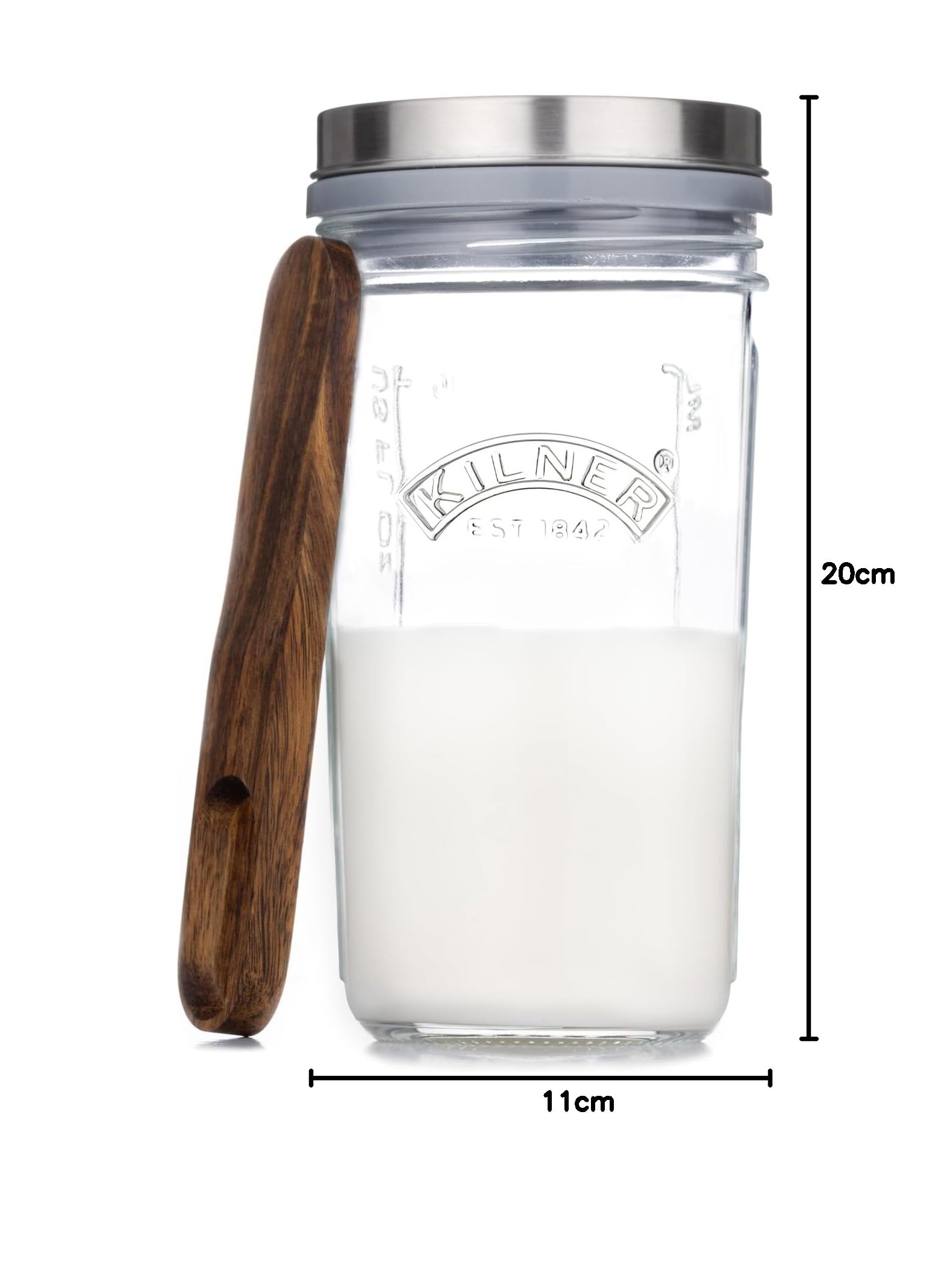Kilner Zestaw kefiru o szerokości 0,5 l z silikonowym sitkiem, łyżka pomiarowa z drewna bukowego i pokrywką ze stali nierdzewnej, do produkcji napojów probiotycznych