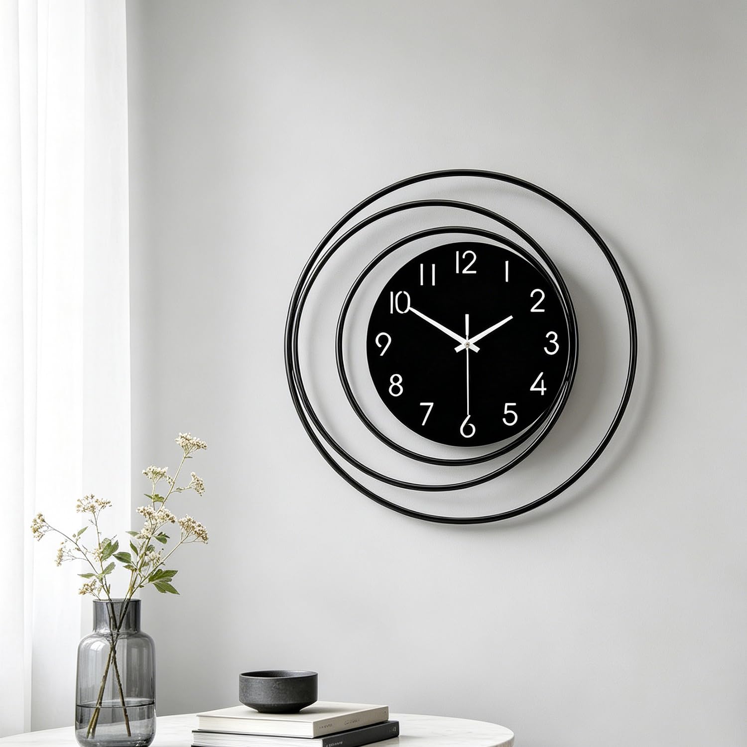 Gilacco Decorative Wall Clock, Silent Non-Ticking Quality Quartz Battery Operated, Large Wall Clock for Living Room Kitchen Home Bathroom Bedroom Wall Decor, 33cm, Black