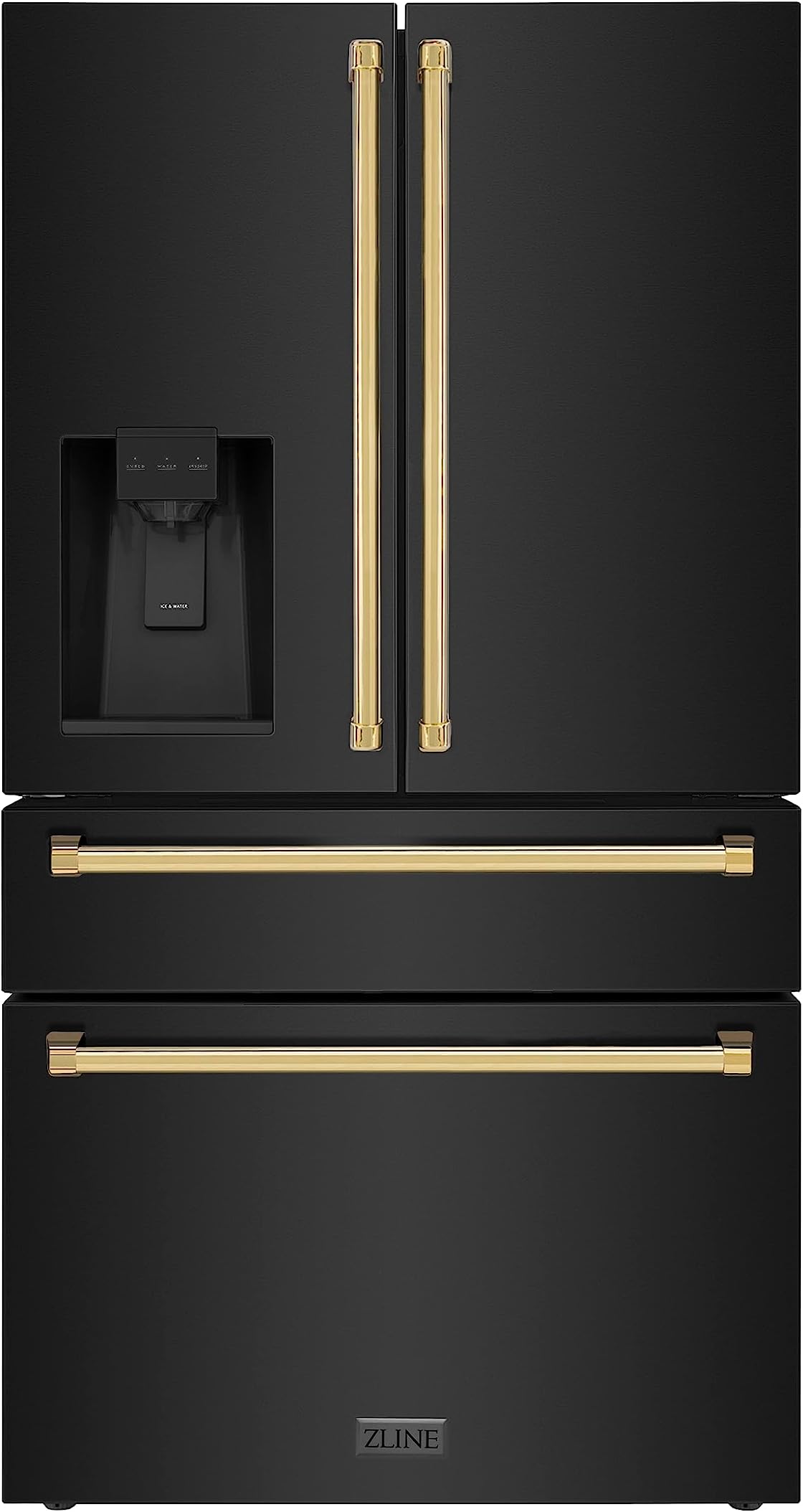 ZLINE Autograph 36 in. Black Steel Counter-Depth Refrigerator with Gold Handles (RFMZ-W-36-BS-G)