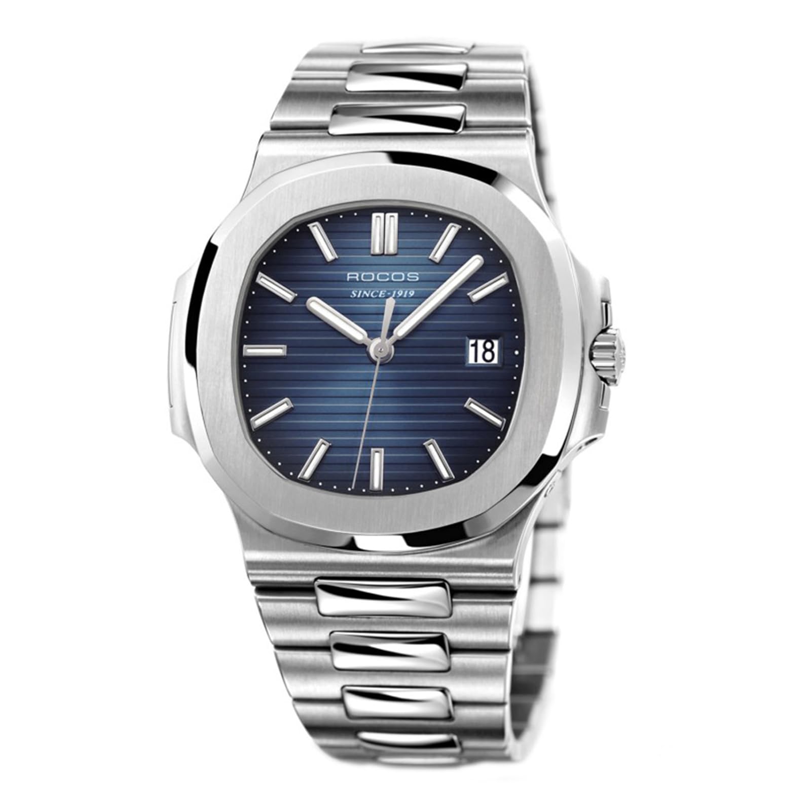 Classic Luxury Blue Dress Watch Men's Automatic Mechanical Watch Wristwatch Water-Resistant Date Display Luminous Dial Stainless Steel Bracelet Gift for Men R0139