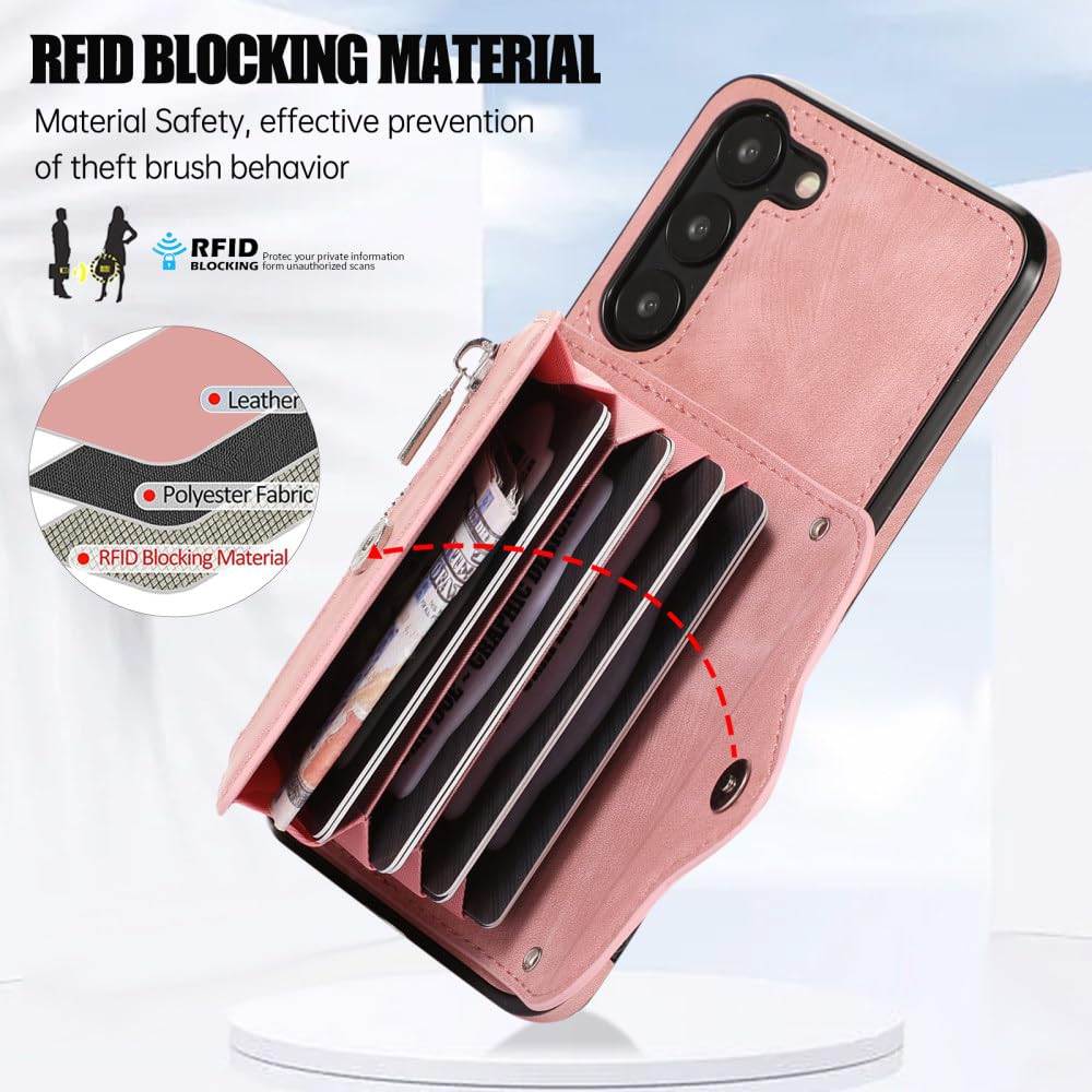 Funda Solt para Tarjetas de Cuero con Cartera con Cremallera y Cordón Largo para Samsung Galaxy A14 A54 A24 A34 A53 A52 S23 S22 S21 FE S20 Funda Cruzada, Negra, para Samsung S22Ultra