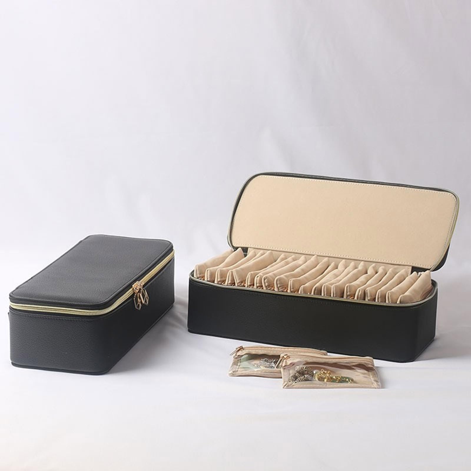Schmuckschatulle mit mehreren Fächern, reisefreundliches Design, 20 Taschen, PU Materialien, Organizer für Ohrringe, Halsketten, sichere Schließung, Aufbewahrungslösung, PU Schmuck Aufbewahrungsbox