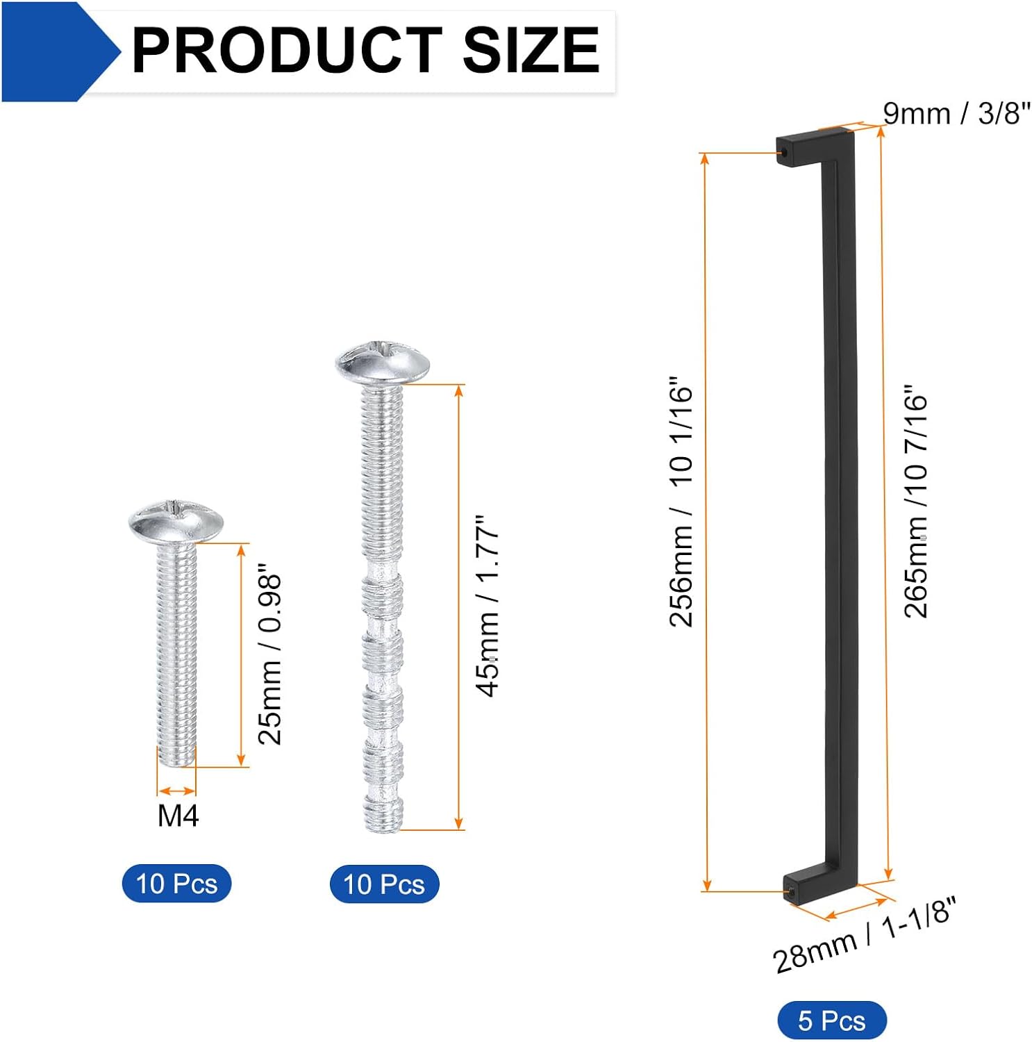 uxcell 5 Pack Square Bar Drawer Handles, 10 1/16 Inch Hole Center Modern Drawer Pulls Kitchen Cabinets Pull Zinc Alloy Slim Cupboard Pulls, Black