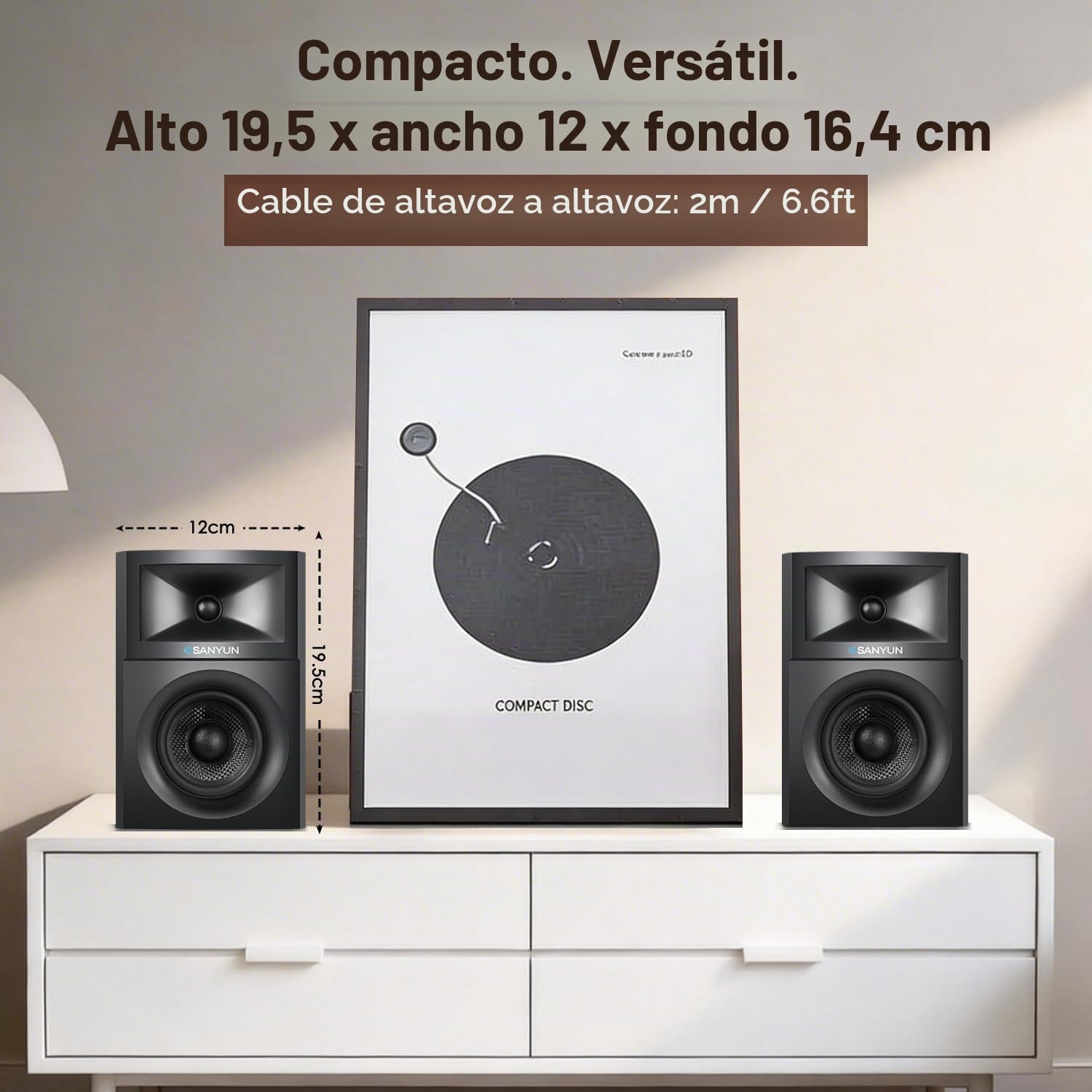 Sanyun SW203 Altavoces PC 2.0 3”, Campo Estéreo Ampliado, Triple-DSP | DAC 24 bits, USB-C/Bluetooth 5.4/AUX, Woofer Fibra Carbono 60W + Tweeter Cúpula Seda, PC Sobremesa Gaming (Pareja, Negro)