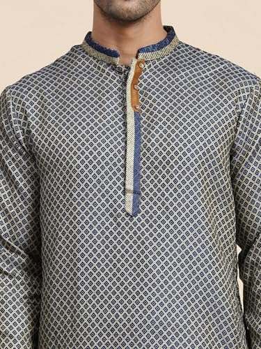 Image of SKAVIJ Men's Brocade Silk Embroidered Kurta Pajama Set Thread Work Festive Party Ethnic Dress