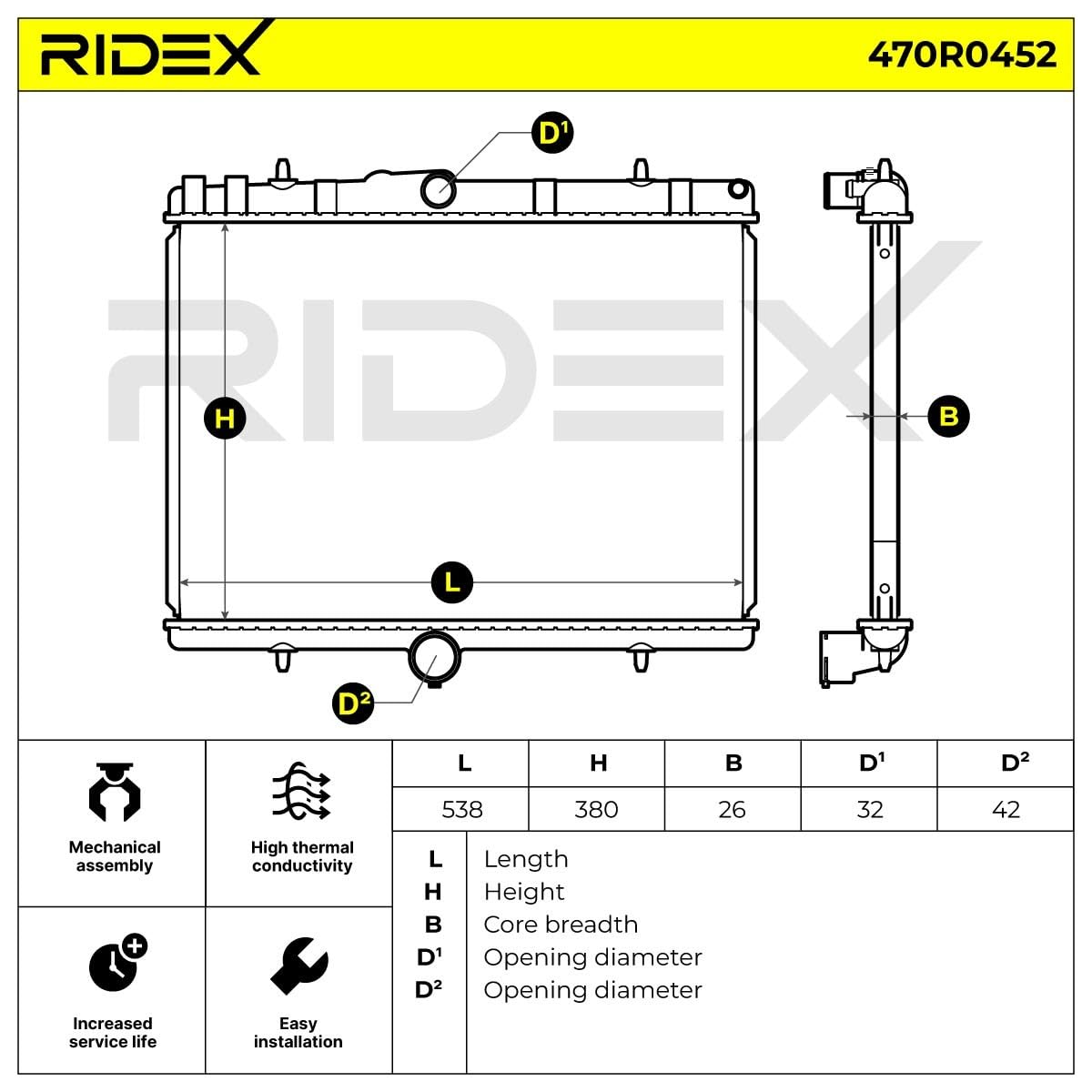 RIDEX 470R0452 Radiador refrigeración del motor con accesorios Compatible con FIAT Scudo Furgón 270, 272